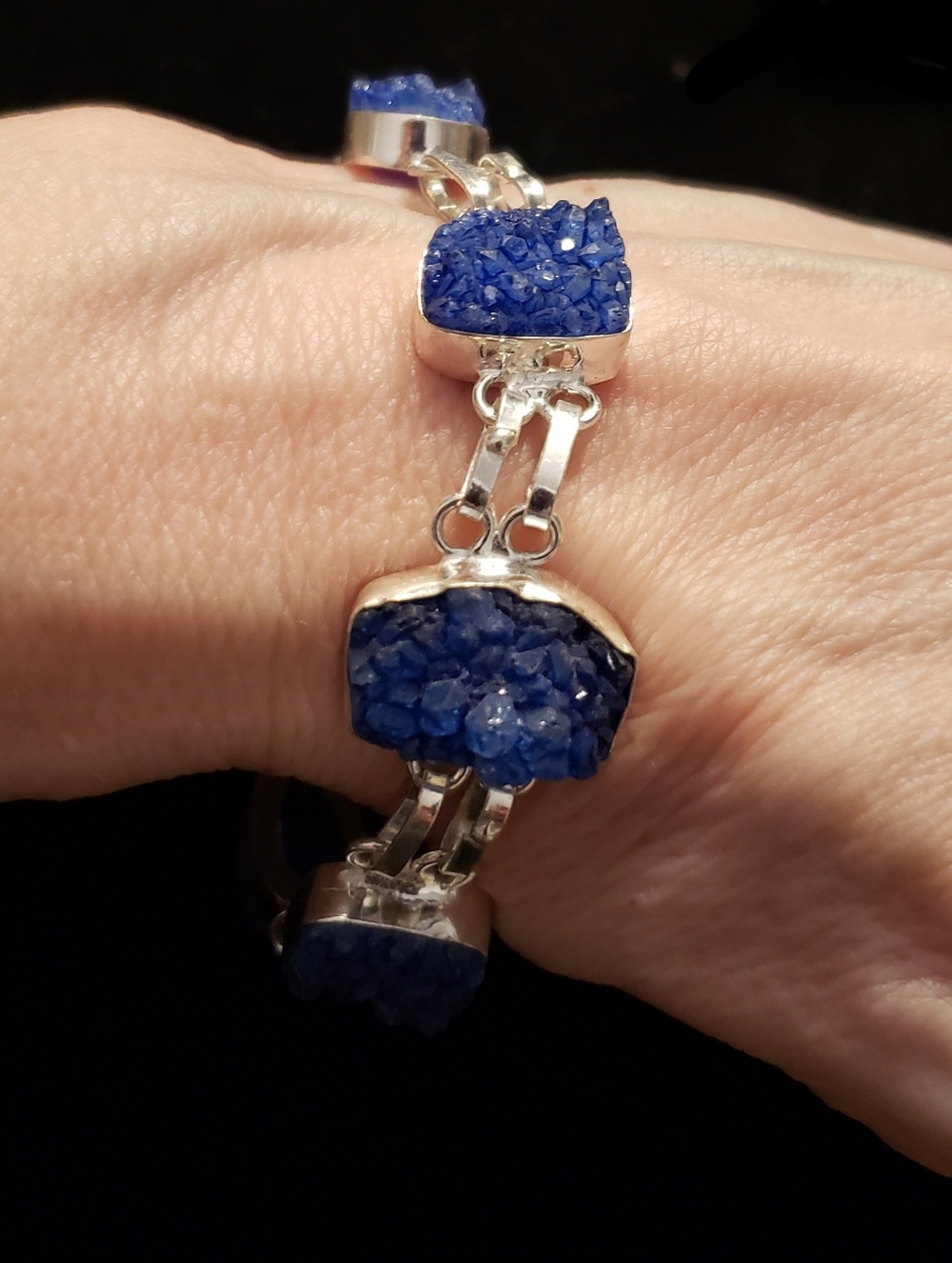 NEW 21 Gms. Cobalt Blue Druzy & 925 Silver Bracelet W/toggle Clasp. 7-8" Long In